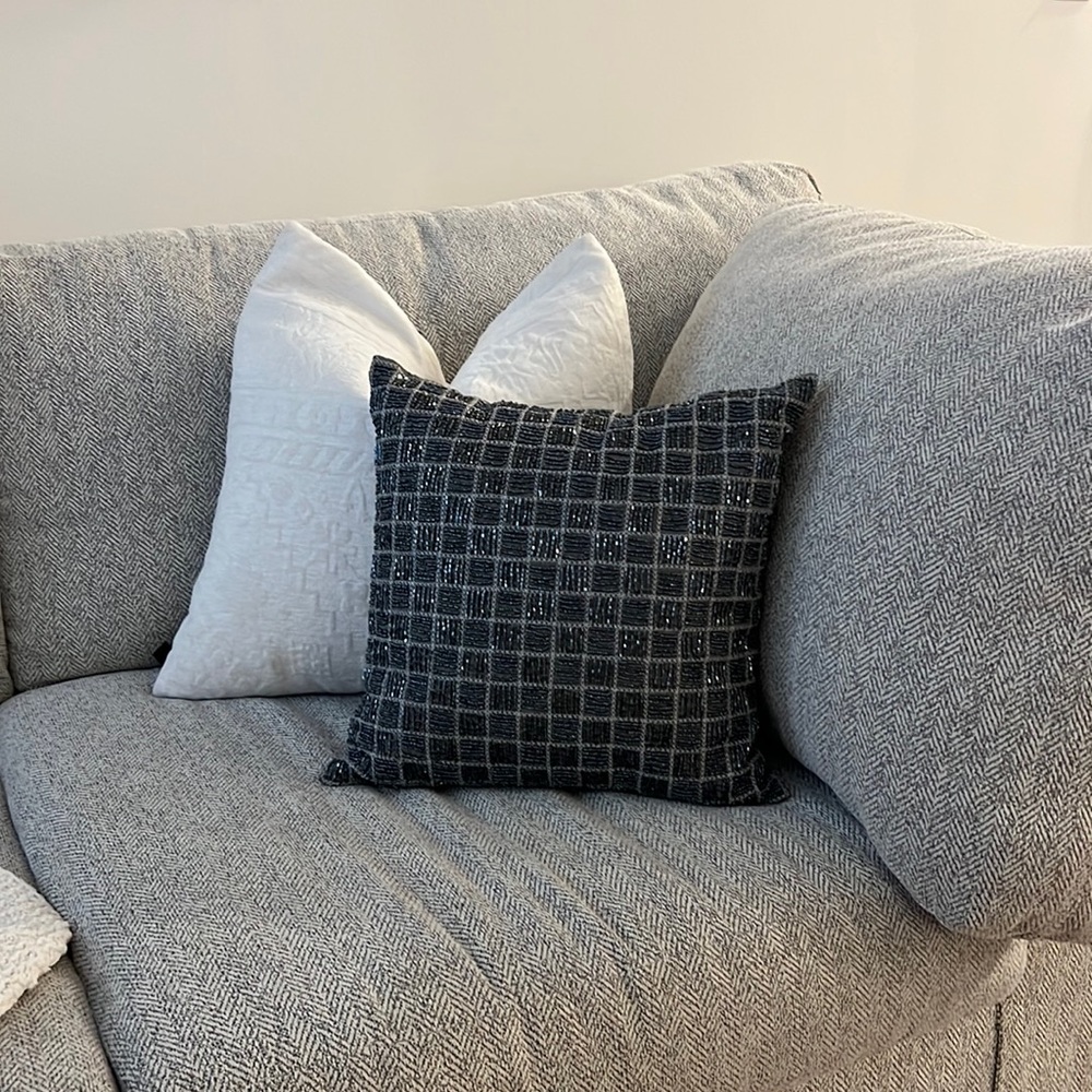 Navy Beaded Decorative Pillow